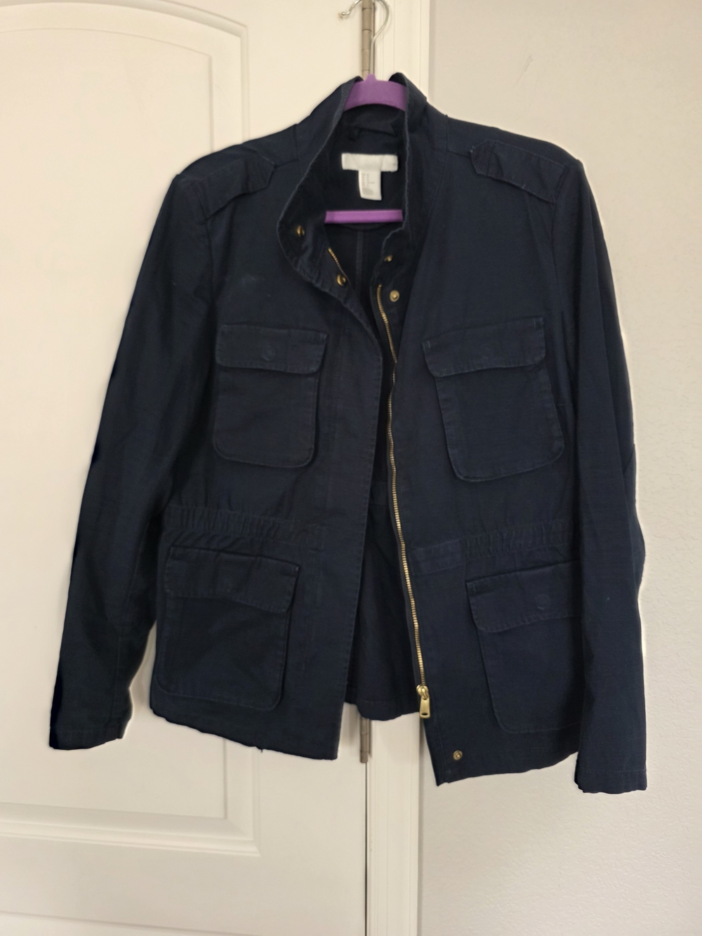 H&M Navy Utility Jacket with Gold Hardware